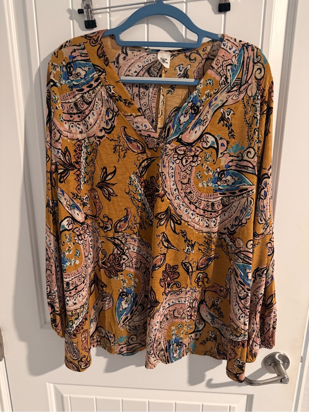 Sew In Love Mustard Paisley Boho Blouse | 2X Plus Size Surplice Top